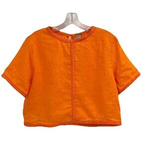 Magaschoni Vibrant Orange Linen Boxy Short Sleeve Top